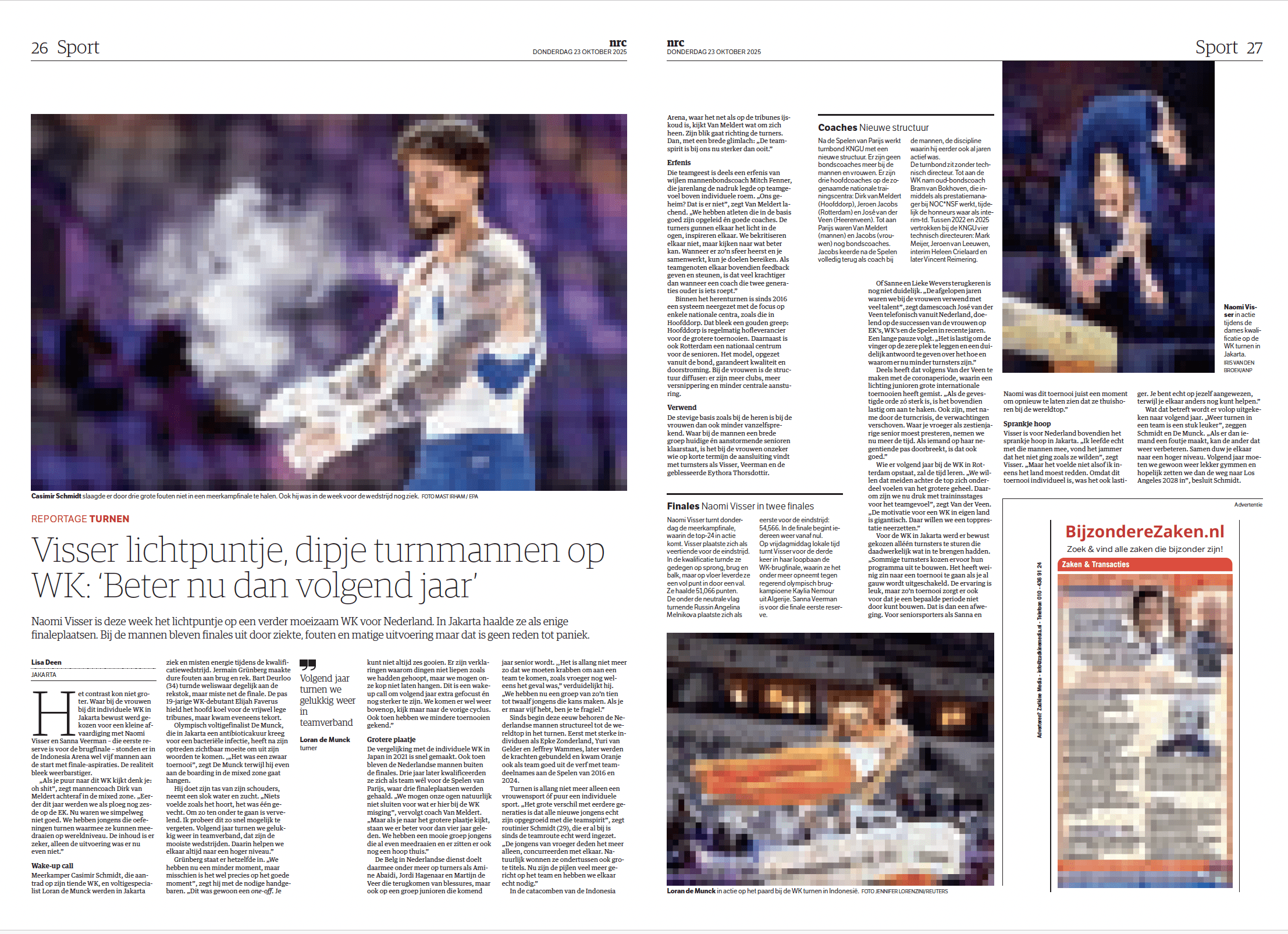 Visser lichtpuntje, dipje turnmannen op WK: ‘Beter nu dan volgend jaar’