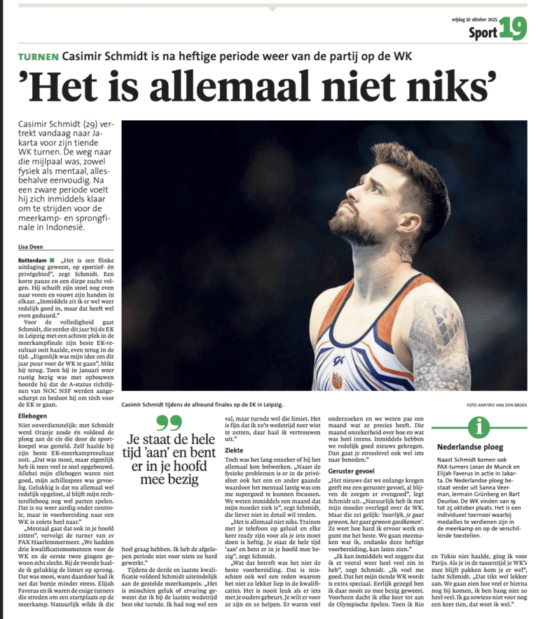 Makkelijk was anders, maar Casimir Schmidt is na fysiek én mentaal heftige periode weer van de partij op de WK